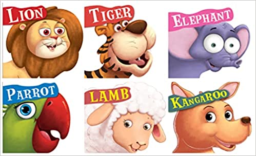 Cutout Board Books: Animals (Set of 6 Books) (Lion, Tiger, Elephant, Parrot, Lamb, Kangaroo)
